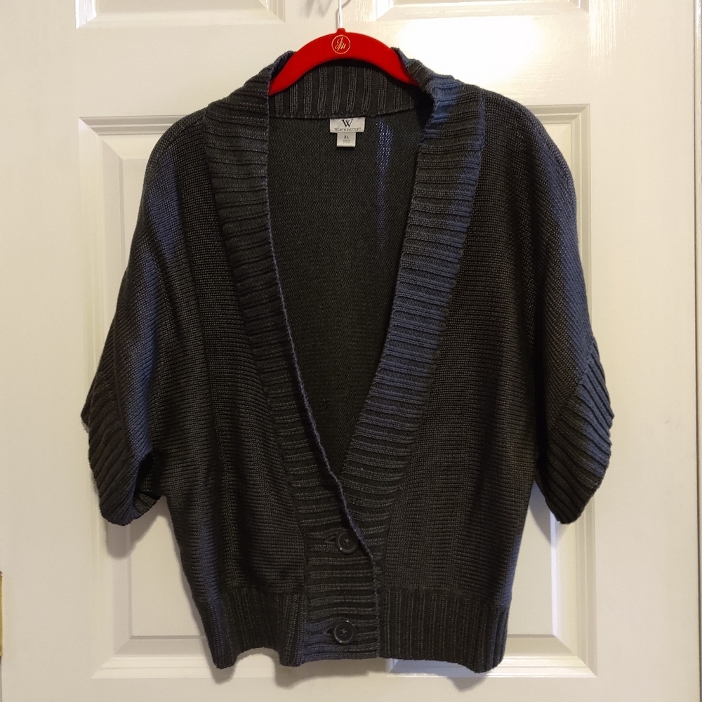 Worthington Women's Dark Grey  Buttoned Short Sleeve  Cardigan Sweater Size XL